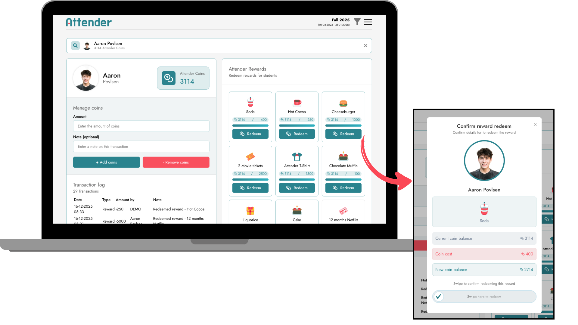 Coins redeem interface